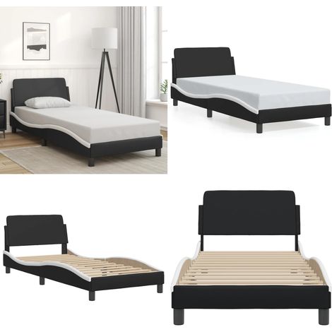 Bettgestell mit Kopfteil Schwarz und Weiß 90x200 cm Kunstleder - Bettsofa - Doppelbett - Boxspringbetten - Lattenrost - Kunstlederbett - Home & Living (1/5)