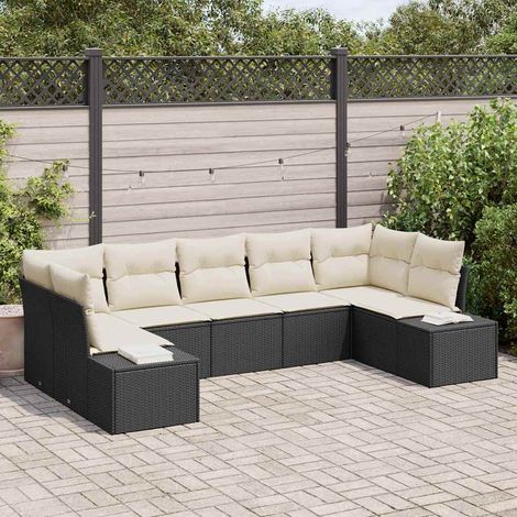 Conjunto de sofás de jardín 7 pcs Negro y crema Poliratán vidaXL (1/5)