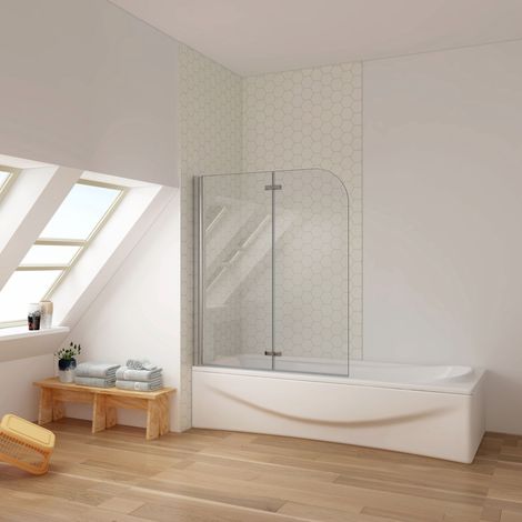 Mampara de bañera plegable con bisagra 2 hojas sin marco exterior, 6mm cristal templado antical, aluminio cromado, 140x120cm