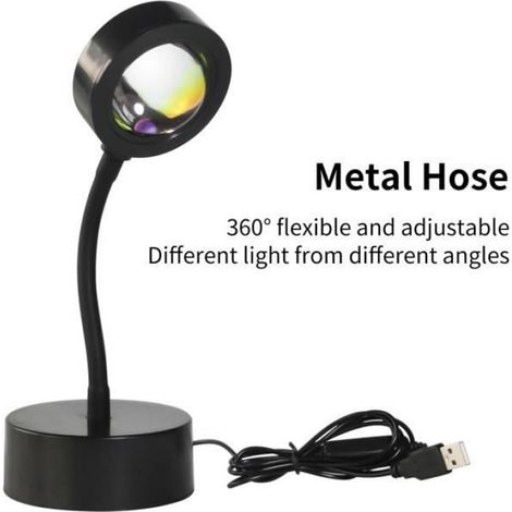 Projecteur Sunset LED USB, lampe de projection romantique, veilleuse d'ambiance style lumière blanche, éclairage d'ambiance pour décoration intérieure (1/4)