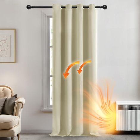 Deconovo Verdunkelungsvorhang mit Ösen Thermovorhang Thermogardinen Thermovorhang Kälteschutz Thermo gegen Kälte Thermogardine Hitzeschutz, 214x132 cm(HöhexBreite), Beige, 1 Stück