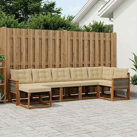 vidaXL Outdoor-Sofagarnitur mit Kissen 7 pcs Natur und Beige (1/5)