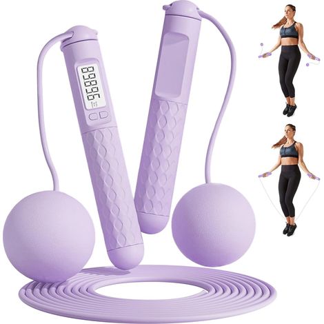 Corde à sauter de sport, sans fil, avec compteur, poignée antidérapante et vitesse réglable, pour hommes et femmes (violet). (1/5)