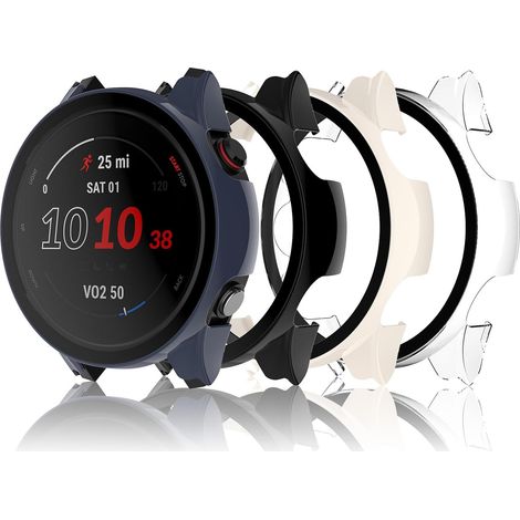 4 Pièces Coque Compatible avec Garmin Forerunner 255/255 Music, Coque Rigide en PC avec Protecteur d'écran, Coque HD avec Verre Trempé - Transparent,Noir,Blanc,Blue (1/5)