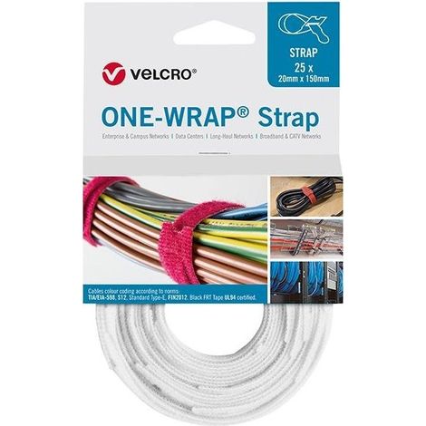Attaches de câble velcro One Wrap Strap 20 x 330mm blanc 25 unités