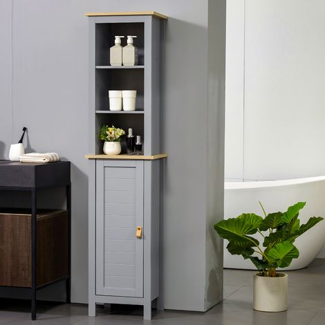 Armario Alto de Baño Moderno Mueble Columna de Baño con 1 Puerta Estante Ajustable y 3 Compartimentos 39x30x168 cm Gris (1/5)