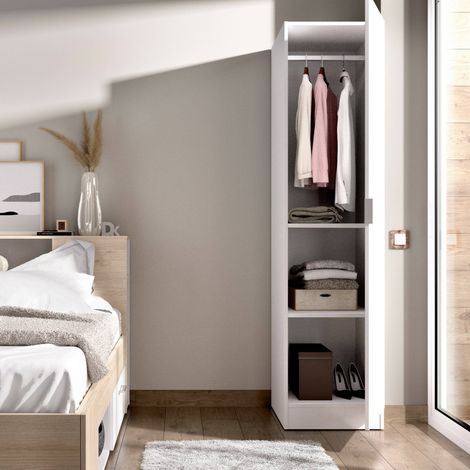 Armadio multiuso 1 anta Cusna, Mobile appendiabiti per camera da letto, Armadio multifunzione, 41x52h184 cm, Bianco