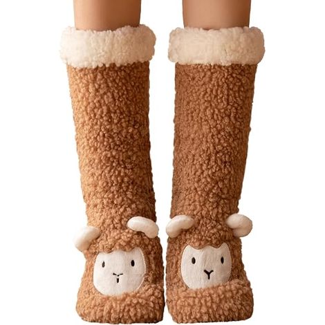 Chaussettes-chaussons d'hiver chaudes et mignonnes pour femmes, à motifs d'animaux, ultra douces, moelleuses et antidérapantes, idéales pour dormir et à offrir. (1/5)