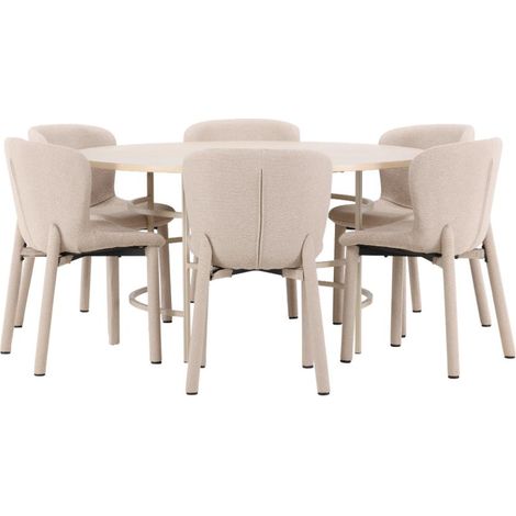 Copenhagen ensemble pour salle à manger table Ø140cm et 6 chaises whitewash, beige. (1/5)