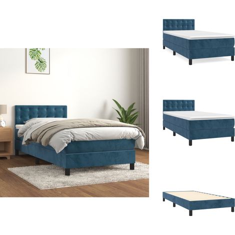 Boxspringbett mit Matratze Dunkelblau 100x200 cm Samt - Samtbett - Boxspringbett - Doppelbett - Bettenrahmen - Hochwertiges Bett (1/5)