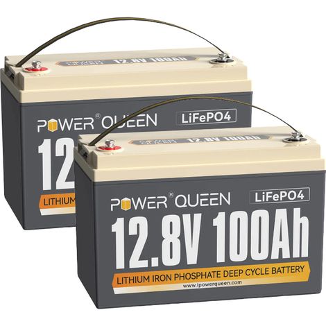 Power Queen – Batterie lithium 12V 100Ah 1280Wh LiFePO4 – BMS 100A – 4000-15000 cycles – Pour camping-car, solaire, hors réseau, bateau