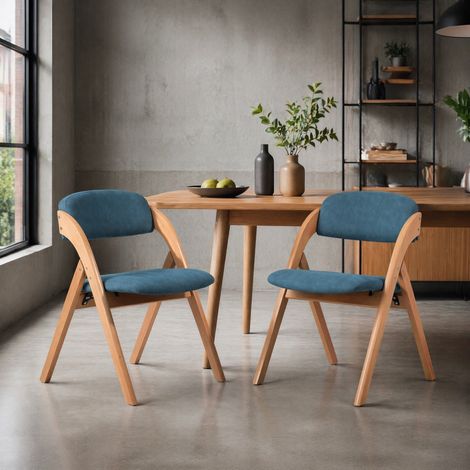 Chaise de salle à manger pliable lot de 2 52,5x60x79 cm en bois bleu, gain de place FloraGrace (1/5)