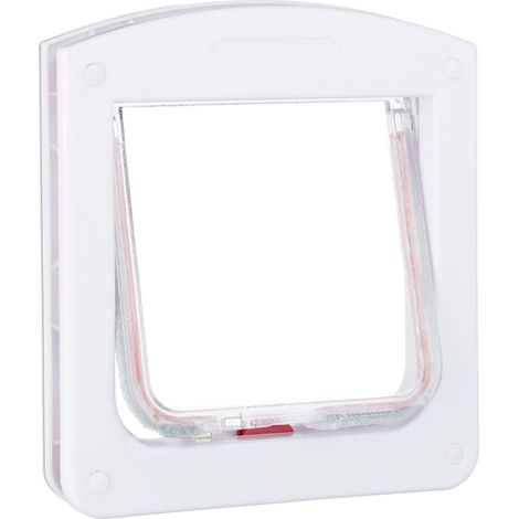 Chatière 4 voies pratique pour animaux dimensions 22 x 20 cm fermeture automatique en plastique blanc (1/5)