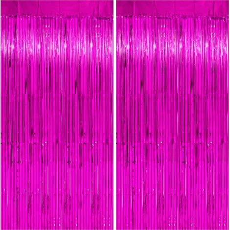 Rideau franges métalliques rose vif, 2 pièces 1m×2m, décoration portes et fenêtres, fond pour anniversaire, mariage, diplôme et Halloween (1/5)