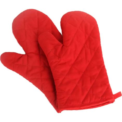 Hitzebeständige Küchenhandschuhe, dicke und isolierende Ofenhandschuhe, Kochhandschuhe, Baumwolle, 1 Paar, rot