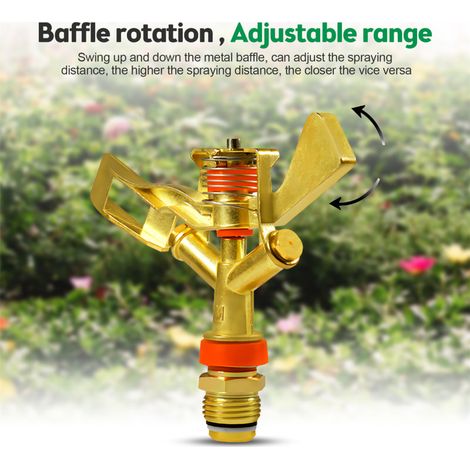 Arroseur à impact 1/2 pouce - Distance réglable, rotation à 360 degrés, en alliage de zinc avec buses, pour l'arrosage du gazon, de la terrasse et du jardin. (1/5)
