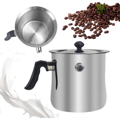 Pot à lait, pot à laits à double paroi en acier inoxydable, pot à lait de 2 litres avec couvercle et poignée antidérapante en plastique, adapté à tous les types de cuisinières (1,5 l) (1/5)