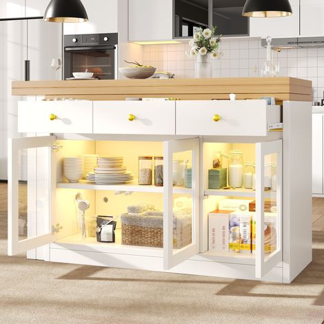 Mesa cocina extensible con LED y almacenaje blanco OKMYHOME (1/5)