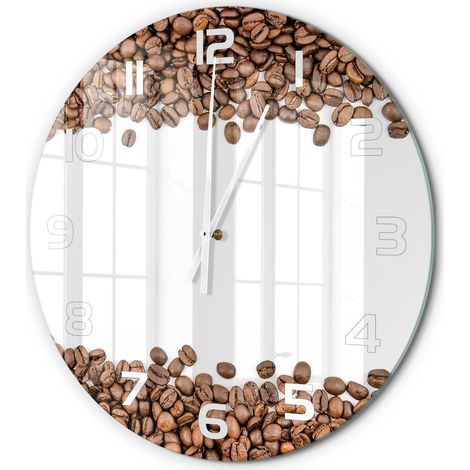 Horloge Murale Ronde Originale Verre Trempé Décoration Maison Moderne Grains de café fi 60 cm (1/5)