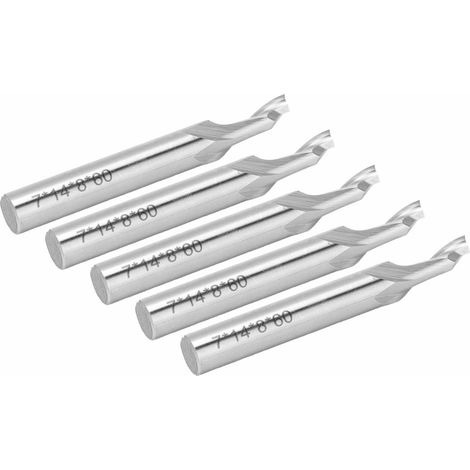 Fraise hélicoïdale carbure monobêche, queue 8mm, coupe aluminium, outil CNC acier rapide, 8x7x14x60mm, lot de 5 pièces. (1/5)