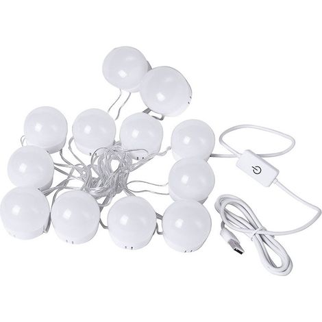 Lampe Led Pour Miroir - 12 Leds - Tension Dc 5 V - Température De Couleur 3000 K À 6500 K - Adhésif Intégré - Usage Salle De Bain Chambre (1/5)