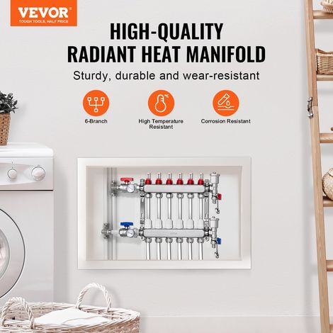 Collecteur de Chauffage Radiant 6 Branches, Kit Collecteur Tubes PEX 1,27 cm en Acier Inoxydable, avec Adaptateurs 1,27 cm, Accesso… (1/5)