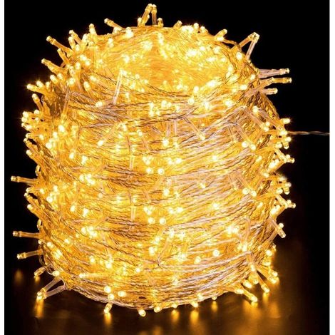 Guirlande lumineuse de Noël extérieure de 100 m, 1000 LED, blanc chaud, alimentation secteur, 8 modes, étanche IP44, pour fêtes, mariages, jardins, bars [Classe énergétique F]
