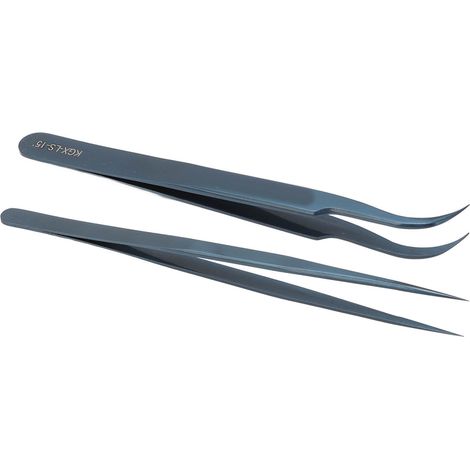 Pinzettenset aus Aluminiumlegierung, gebogener gerader Kopf, antimagnetische Präzisionspinzette zum Löten von Leiterplatten, blau (1/5)