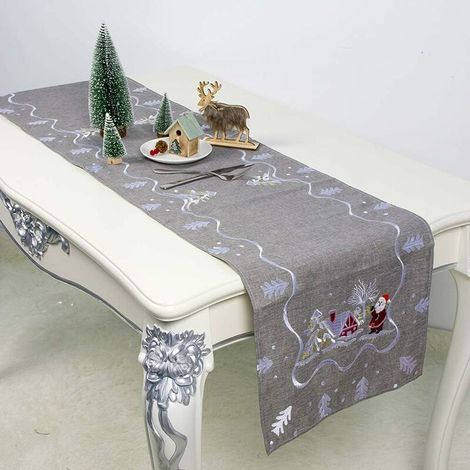 Chemin de Table Décoration de Noël Chemin de Table 40 180cm Tapis Nappe Décoration de Table de Noël Ornement pour Fête Maison Hôtel Fêtes de Noël Intérieur ou Extérieur Gris,- Lefou (1/5)