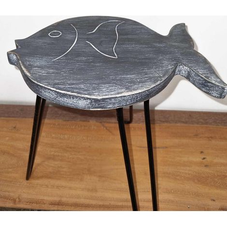 Présentoir à Poisson en Bois Albasia - Délavé Gris- Vendu par 1 (1/4)