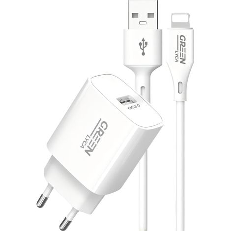 Chargeur rapide QC3.0 18 W - 3,0 A max - Kit complet avec câble USB-A vers Lightning (1/2)