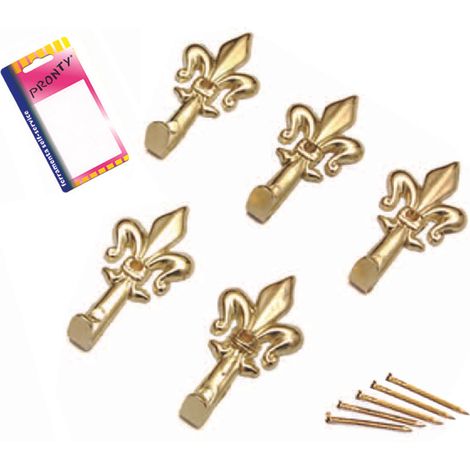 GANCI PER QUADRI TIPO GIGLIO CON CHIODO COLOR ORO BLISTER 5 PEZZI (1/5)