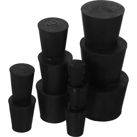 11 bouchons coniques en caoutchouc noir pour flacons (1/5)