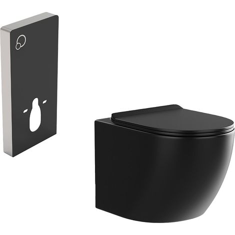 Pack WC suspendu avec bâti-support décoratif - Noir mat - JAVOINE