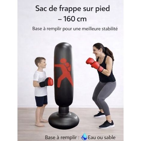 Sac de Frappe sur Pied 160 cm – Base à Remplir Eau ou Sable – Sac de Boxe Autoportant PVC
