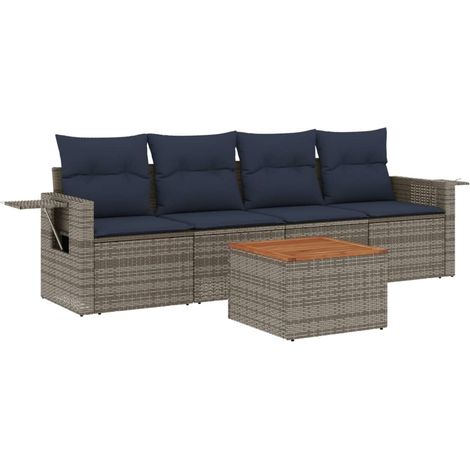 Maison Exclusive - 5-teiliges Gartensofa-Set mit Kissen, grau, Po