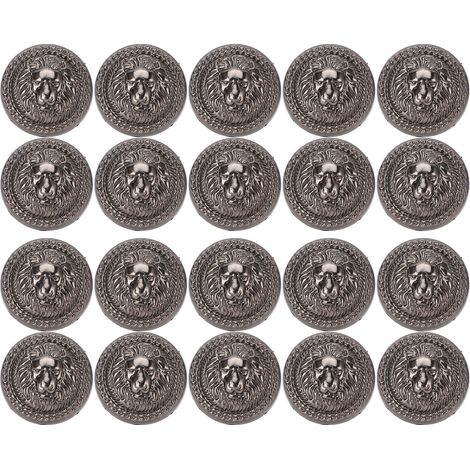 20 Sets Löwennieten, 24 mm Durchmesser, Vintage-Dekoration, Löwenkopfnieten aus Zinklegierung mit 7-mm-Schrauben, silber/schwarz (1/5)