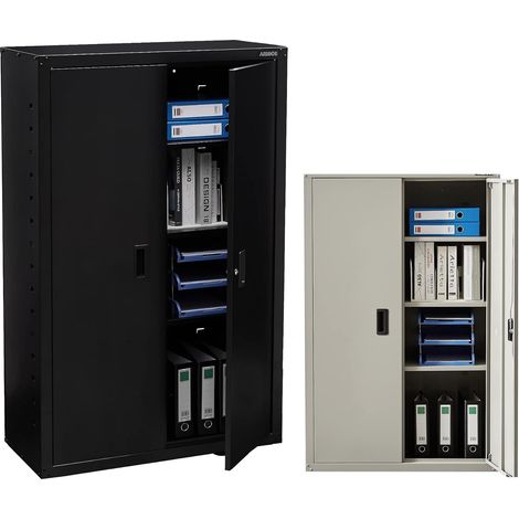 Arebos – Armoire de classement en acier noir 140 x 90 x 40 cm – 2 portes battantes – 3 étagères réglables – Serrure à cylindre pour sécurité (1/5)