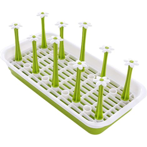 Égouttoir de comptoir design en forme de fleur avec plateau d'égouttage, fini poli et positionnement flexible pour verres. (1/5)