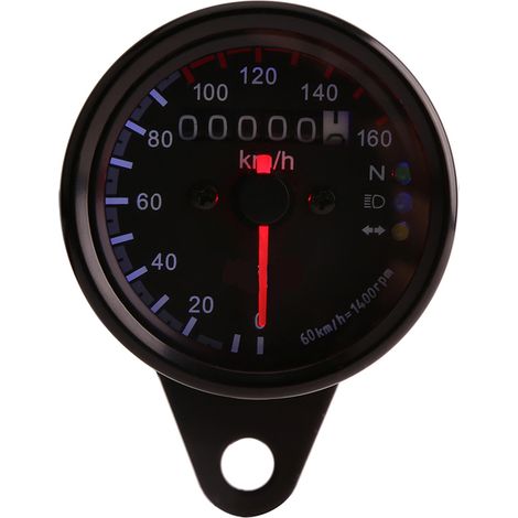 Compteur Moto LED Rétroéclairé Indicateur de Vitesse Universel avec Signal, Noir (1/5)