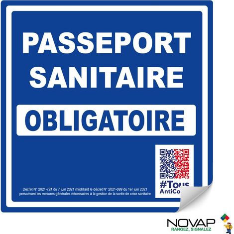 Panneau Pass sanitaire obligatoire - Adhésif 200x200mm - 4234472