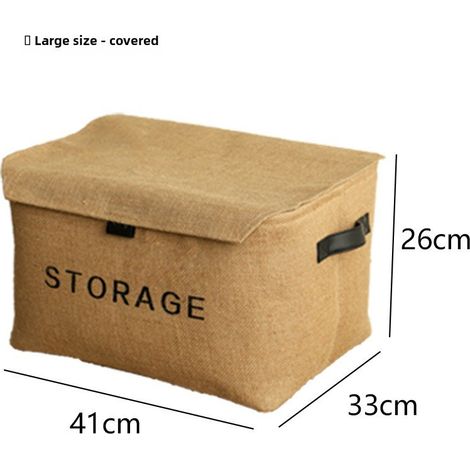 Boîte de rangement avec couvercle, coton et lin, pour vêtements et couettes (grand panier en jute) (1/5)