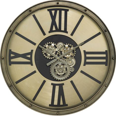 Grande Pendule murale Argent style industriel avec rouages mobiles D 80 cm - Atmosphera (1/5)