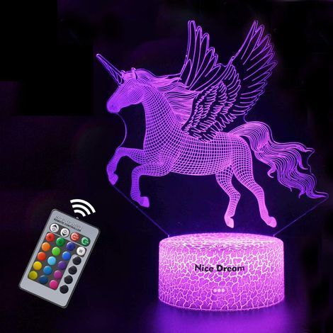 Veilleuse Licorne, Saint Valentin Cadeaux Licorne pour Filles, Lumières 3D Licorne Lampe Changeante de 16 Couleurs avec Télécommande, Décoration Licorne Anniversaire pour Enfants Bébé (1/5)