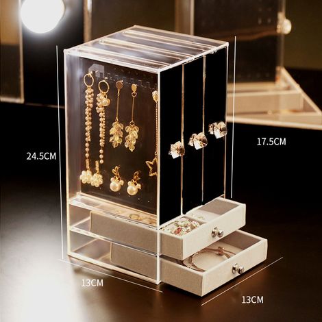 Coffret de rangement pour bijoux transparent, boîte de présentation en verre acrylique, étui de stockage pour colliers et bracelets