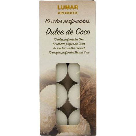 TrAdE Shop Traesio - Set 10pz Da 10 Mini Candela Tealight Profumate Fragranza Dolce Tropicale Al Cocco 042202 - (1/4)