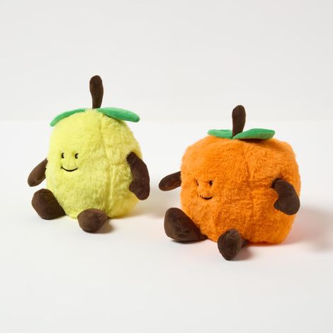 HOMESCAPES Weighted Fabric Door Stop, Decorative Cute Fruits, Set of 2, Heavy Novelty Doorstop, Polyester & Sand, Indoor Decoration for Home & Office - Lemon & Orange 1.5kg (1/5)