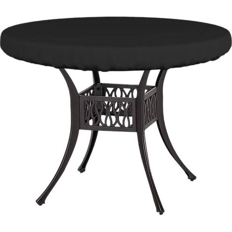 Wasserdichte und UV-beständige runde Outdoor-Tischabdeckung für 122 cm Gartentische - Wetterfester Schutz mit elastischem Saum (Schwarz)