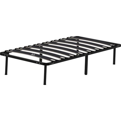 Cadre de lit - HOMCOM - 90 x 190 cm - avec sommier à lattes en bois massif et pied - 26 cm de hauteur avec rangement - noir (1/5)