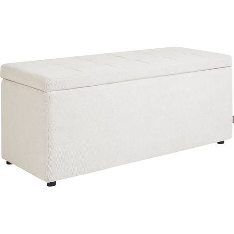 Otomana tapizada de tela moderna reposapiés rectangular poliéster blanco crema Orem